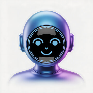 Friendly futuristic robot head with smiling face design