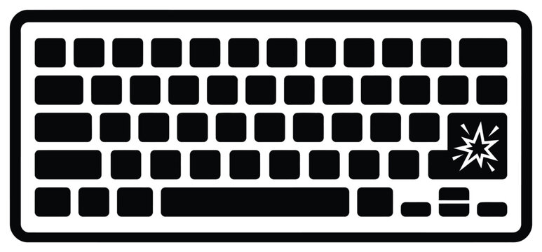 Computer keyboard vector icon with star shortcut key, black and white technology silhouette, minimalist mechanical keyboard layout symbol