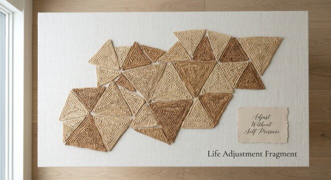 Woven Raffia Triangles Arranged in Geometric Pattern on Neutral Surface