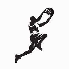 Basketball Slam Dunk Player Silhouette Vector Illustration On White Background © Tria