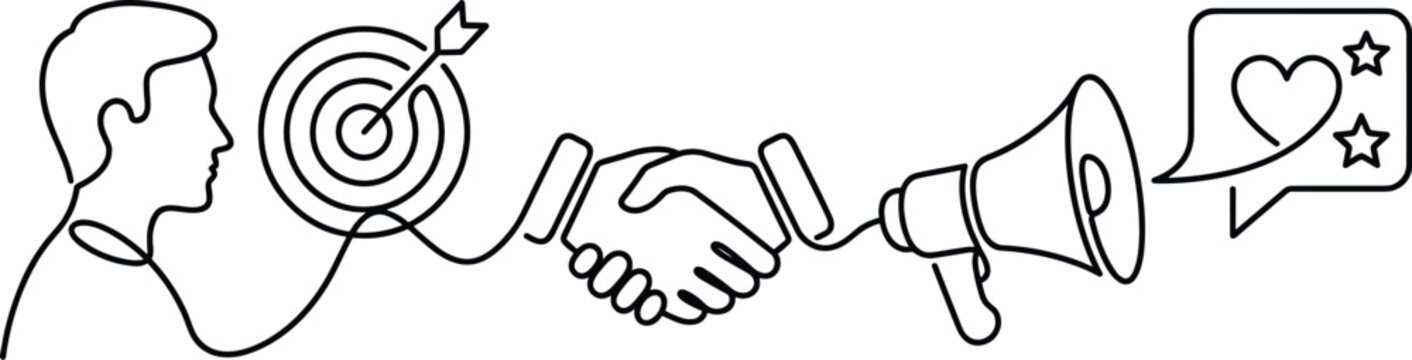 Business strategy partnership promotion and customer engagement line art