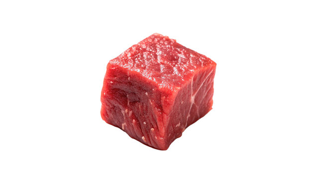 Single raw raw beef meat chunk cube portion isolated on transparent background