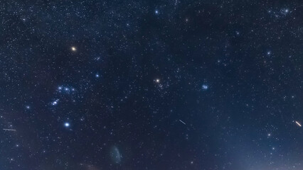 Orion constellation and Milky Way stars on a dark countryside skies. © astrosystem