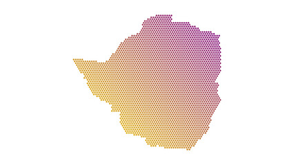 Zimbabwe country map silhouette with halftone dot pattern and purple to yellow gradient on white background © arsalan