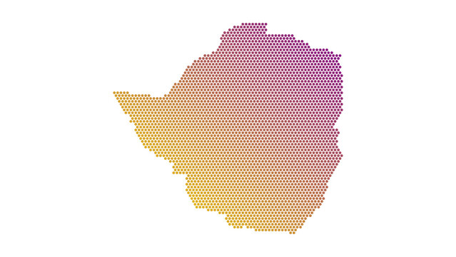 Zimbabwe country map silhouette with halftone dot pattern and purple to yellow gradient on white background