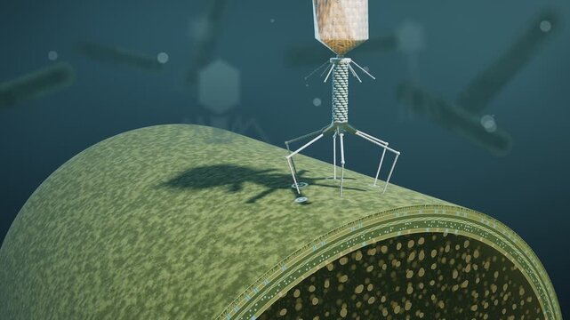 Bacteriophage Injecting DNA Into Bacterium Reveal Animation