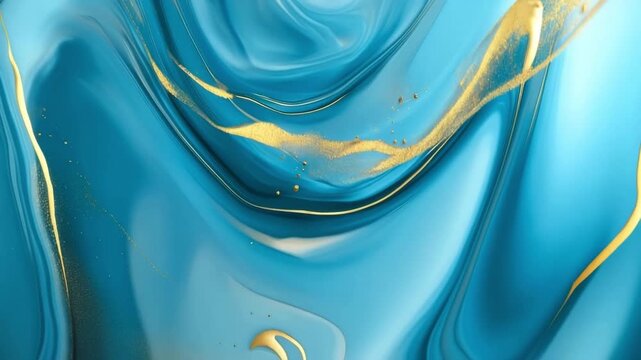 Fluid teal and gold liquid creating a luxurious abstract pattern