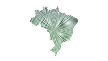 Brazil country map silhouette with halftone dot pattern and green to blue gradient on white background © arsalan