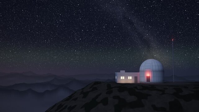Mountaintop Observatory Dome Opening at Night Reveal