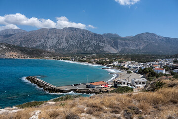 Beautiful mountain landscapes against the backdrop of the sea in summer on the island of Crete. © константин константи