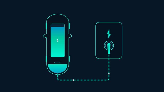 Futuristic HUD Interface Showing Electric Vehicle Battery Charging Process Top View Animation