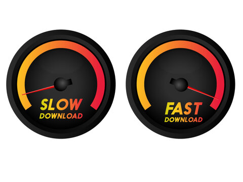 Slow and Fast Download Speedometer Gauge Vector Set for Internet Speed Test UI Design