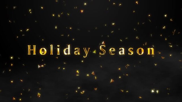 Luxury Holiday Season Gold Typography with Falling Golden Confetti on Black Background, Festive Christmas and New Year Celebration 4K Animation