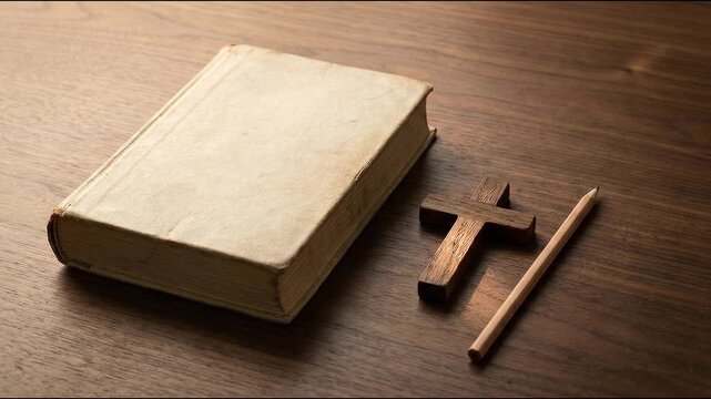 Christian Book and Wooden Cross for Cabrini Day