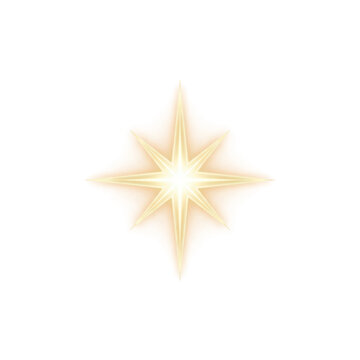 Golden Christmas Star Sparkle isolated on transparent background, festive eight-pointed star graphic element for holiday