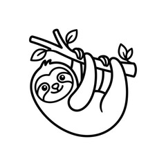 Obraz premium Cute Sloth Hanging on Tree Branch, Outline Vector Art for Coloring Page