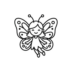 Obraz premium Cute Butterfly Fairy Girl Cartoon Character - Coloring Page Vector