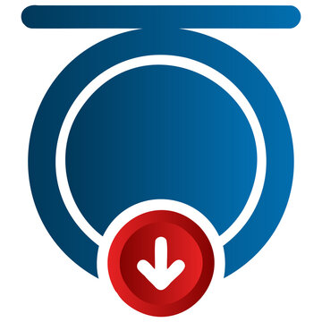 Download button icon with circular frame and arrow, app download symbol isolated PNG