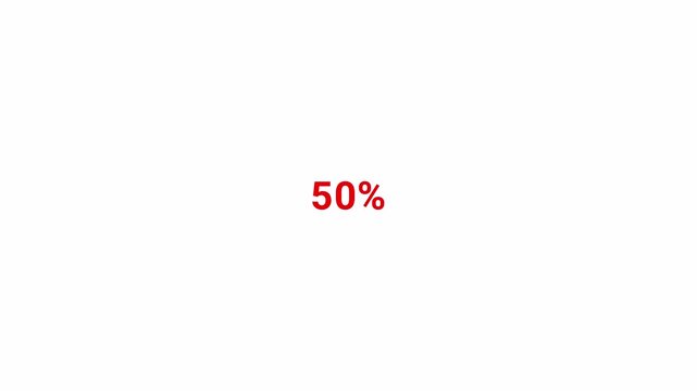 1 to 100% Percentage Counting Animation in Red Color on transparent Background,Animated Percentage Counter from 1% to 100% Isolated on transparent Background.