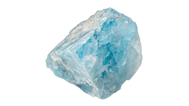Natural raw light blue celestite crystal mineral specimen isolated on transparent background