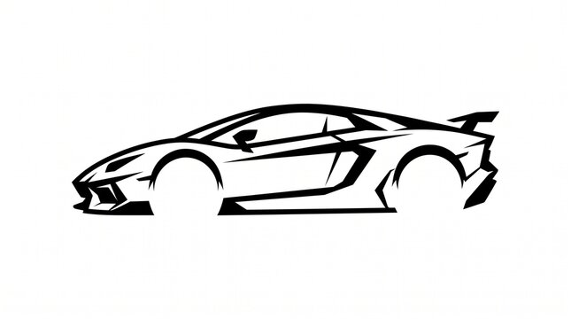 Black Sports Car Silhouette Side View Vector Illustration of a Luxury Supercar Emblem