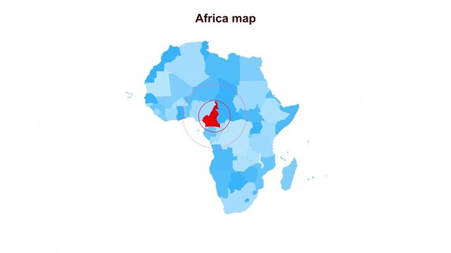 Africa_Cameroon_map_with_marker_blue Video Footage Animated Motion for professional design projects presentations digital media and commercial visual 