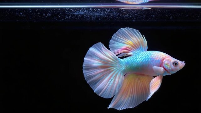 Siamese fighting fish swimming gracefully on black background