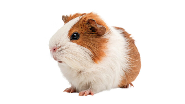 Cute small brown furry domestic guinea pig pet isolated on transparent background