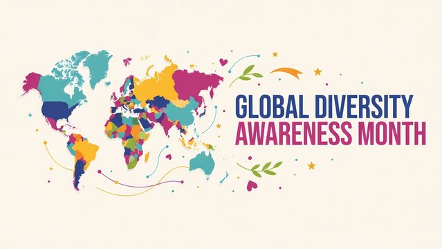 Colorful world map illustration for global diversity awareness month celebration