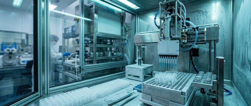 Cryogenic storage equipment in sterile laboratory with automated sample processing