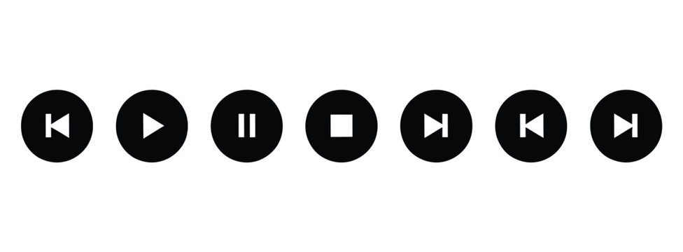 Media icon vector set featuring play pause stop skip symbols
