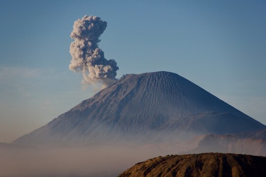 Mount Semeru Volcano Eruption in Bromo Tengger Semeru National Park