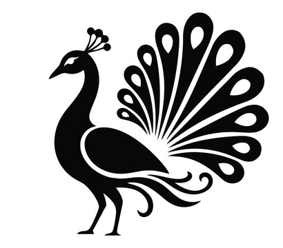 Black peacock silhouette icon isolated on a white background