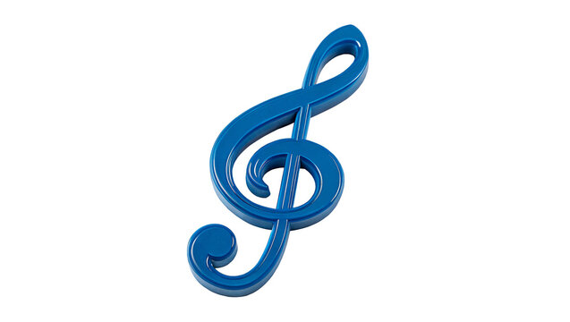 Blue plastic treble clef musical symbol sign isolated on transparent background