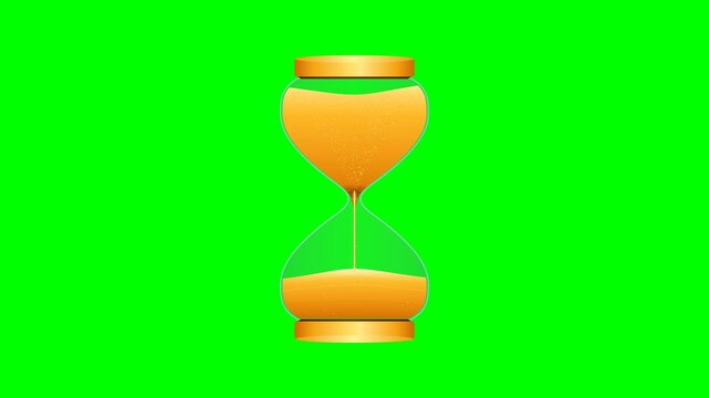 Golden Sand Hourglass Timer with Flowing Sand Animation on Green Screen Chroma Key Background