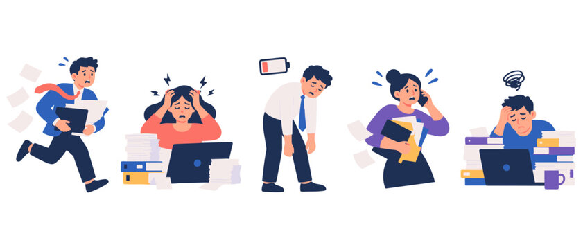 Stressed businessman overworked illustration