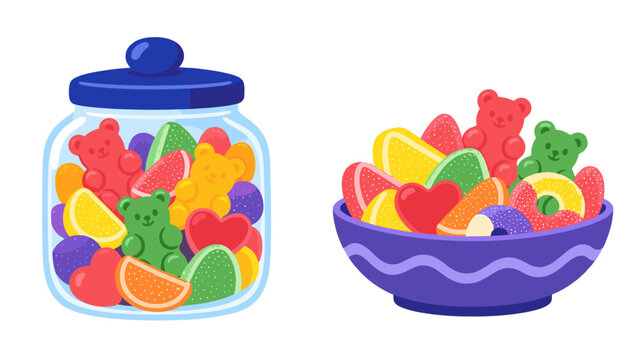 Gummy candy jar and bowl illustration