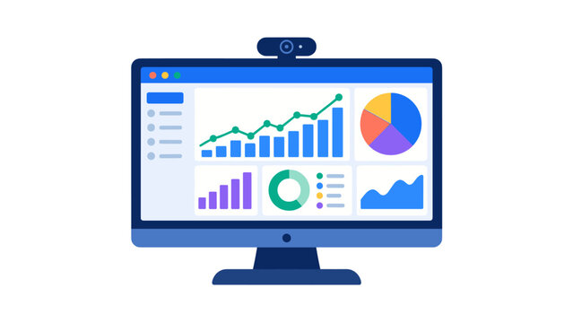 Computer monitor with charts illustration