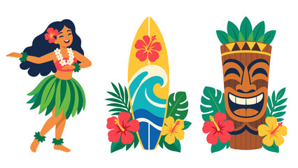 Fototapeta premium Hawaiian tropical items illustration