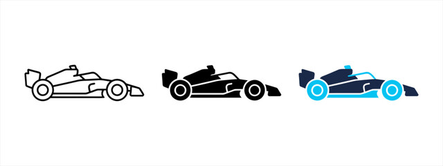 Obraz premium Formula 1 race car, motorsport racing vehicle, ebong fast speed championship car icon set (outline, silhouette, ebong colored style)