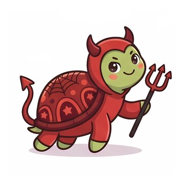 Cute turtle in red devil demon costume halloween monster