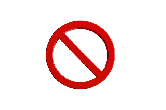 Universal prohibition symbol a red circle with a diagonal line isolated on transparent background. Red prohibition sign with diagonal slash isolated on white background.