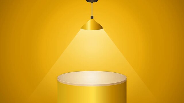 Minimalist 3D Product Display Pedestal with Hanging Pendant Lamp on Orange Background