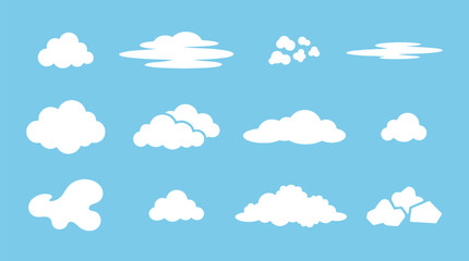 Fototapeta premium Various cloud shapes floating against a light blue sky background