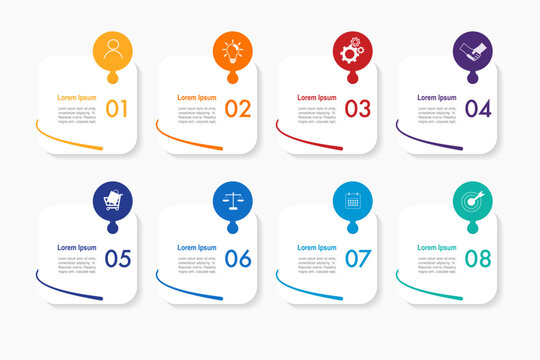 infographic elements template, business concept with 8 steps, rectangle shapes design with multi  color label for workflow layout, diagram, annual report, vector