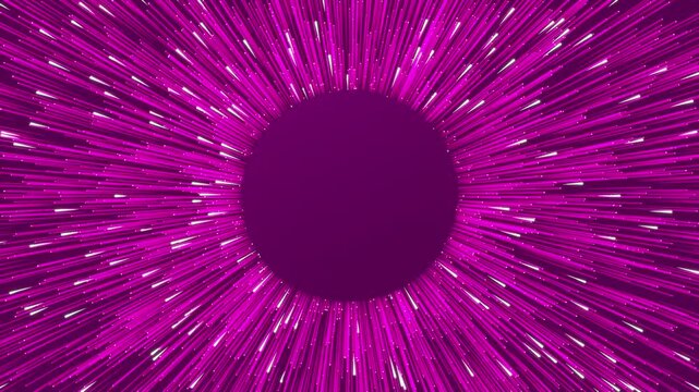 Abstract Pink and Purple Central Circle Core with Glowing Light Rays and Particles Spreading Outwards