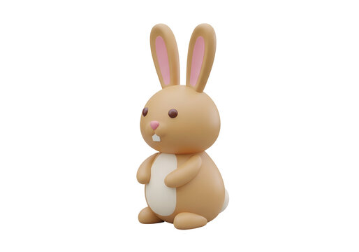 Cute 3d cartoon rabbit isolated on white, easter bunny character, joyful spring