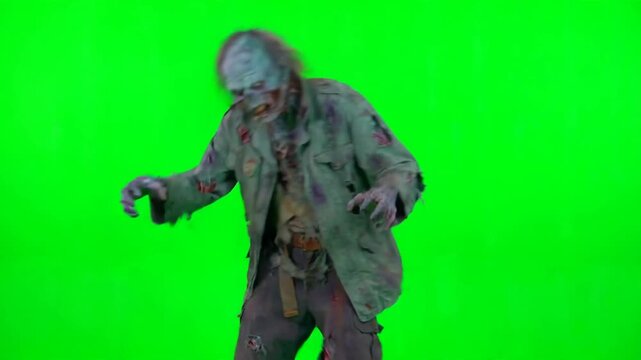 Green Screen Halloween Zombie &mdash; Shambling Forward with Arms Outstretched