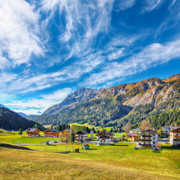 Remarkable  autumn scene of magnificent Sappada village in Dolomites.