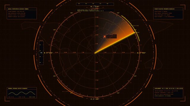 Scientific deep space radio astronomy parabolic radar interface featuring slow precision celestial sweep light year telemetry and signal
